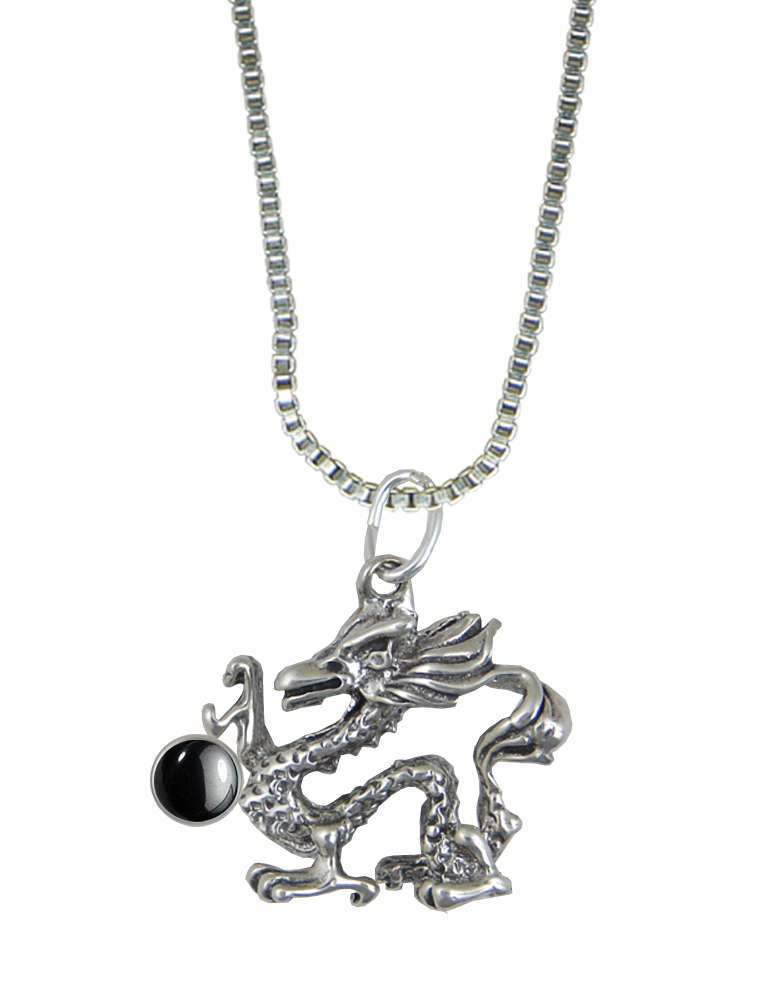 Sterling Silver Oriental Dragon Pendant With Hematite